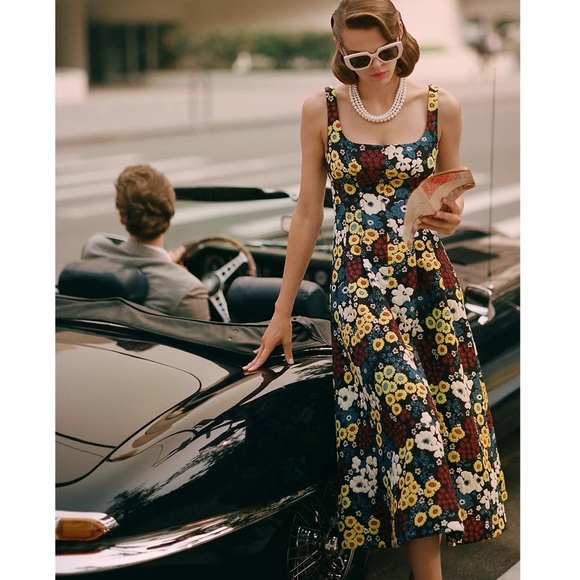 Anthropologie Dresses & Skirts - Anthro Maeve Marigold Floral jacquard Midi Dress Sleeveless Scoop Neck 12 Large